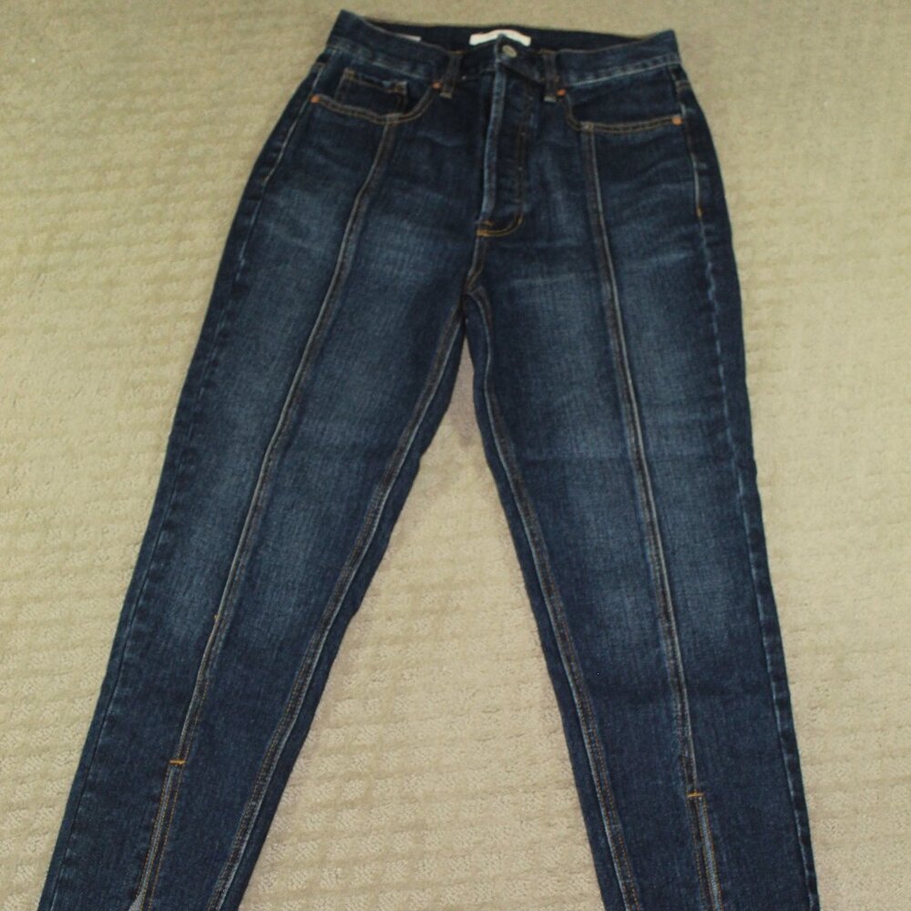 Pac Sun Women's Sz 26 Ultimate High Rise Slim Raw Hem Button Fly Dark Blue Jeans
